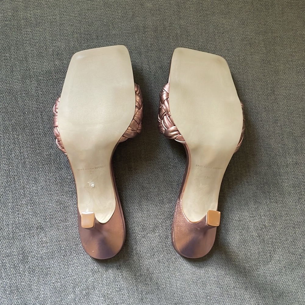 Leather Saks Fifth Avenue Rose Gold Woven Mules size 7.5 - Picture 6 of 6